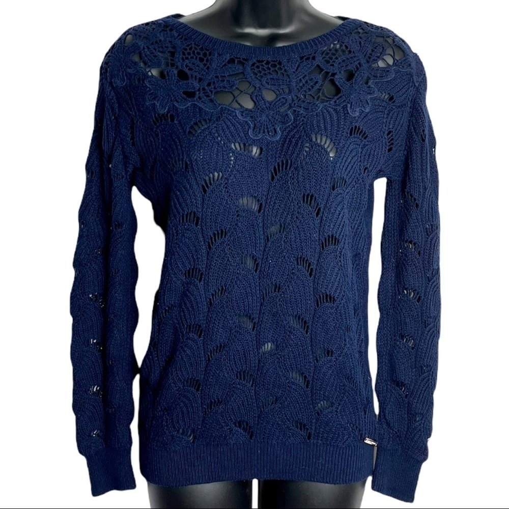 Roberto Verino Knit Sweater In Navy Blue Size 10